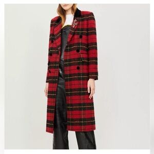 The Kooples Red plaid double breasted wool peacoat size EU36